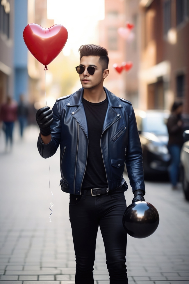 街拍手持爱心气球帅哥图片