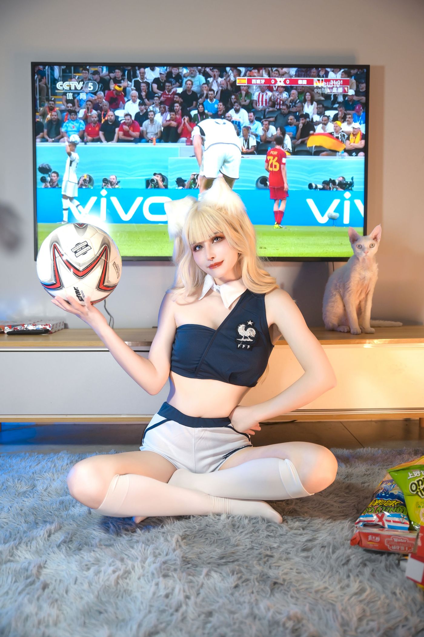 足球少女鹿八岁白色长筒袜兽耳服饰清凉装扮福利