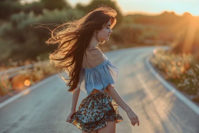 户外自由随性风格美女写真图片