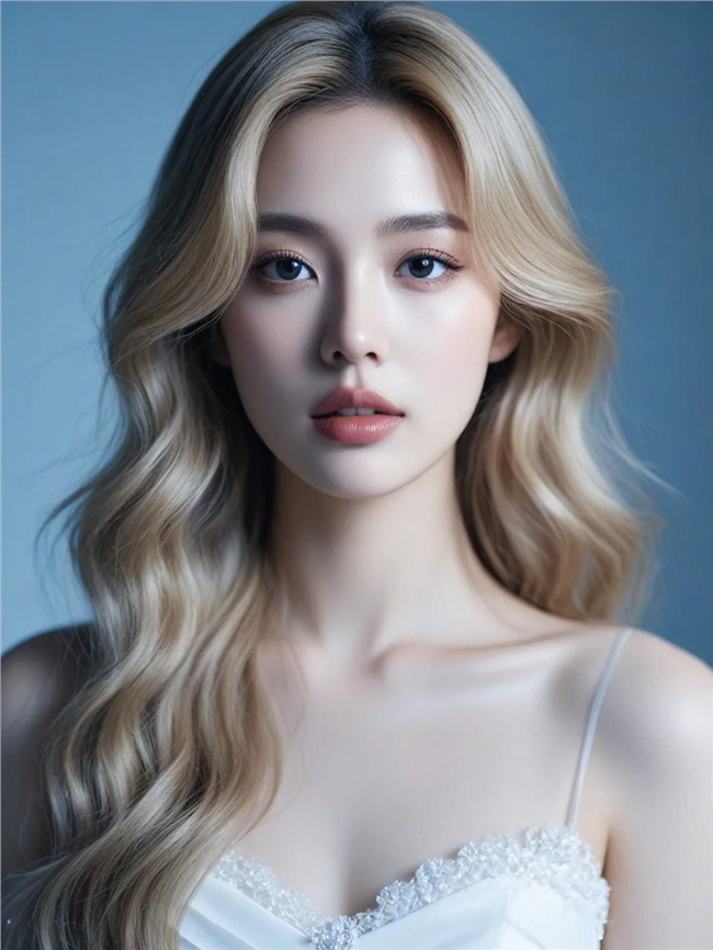 韩系金色大波浪卷发新娘美女图片