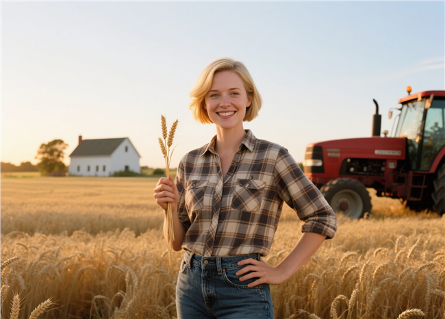 秋天麦田手持麦穗的欧美美女图片