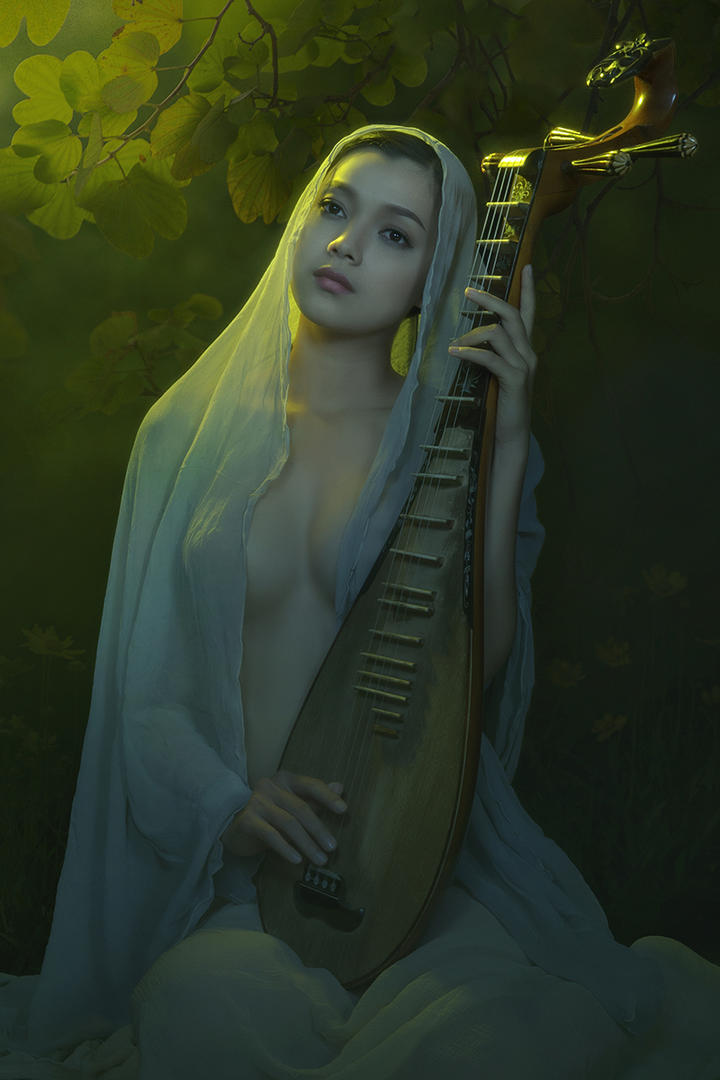 抱着琵琶的越南美女艺术写真图片
