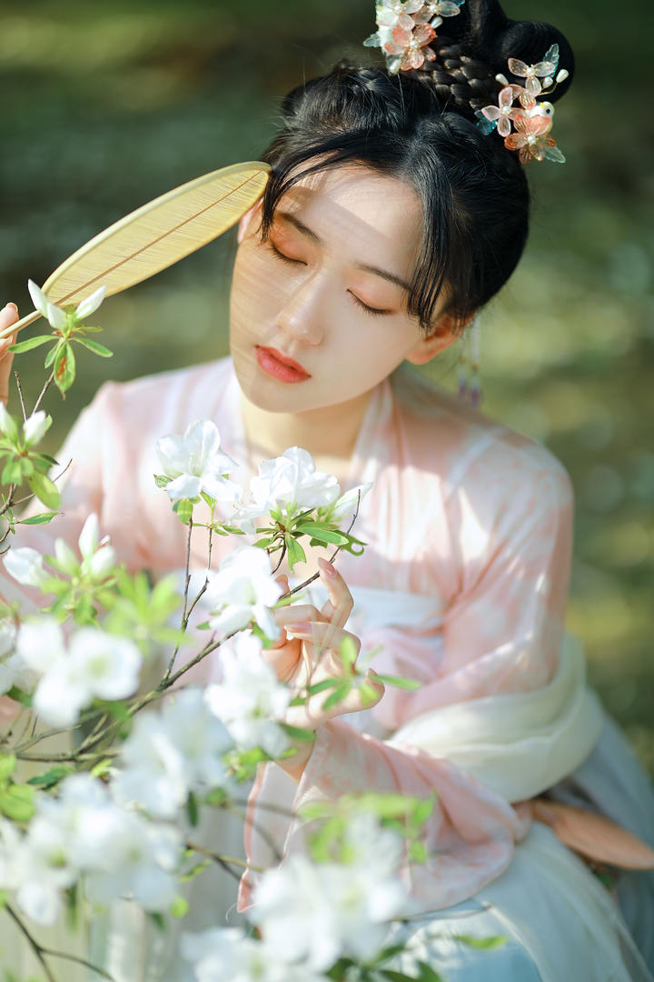 赏花的古风汉服美女人像摄影艺术照