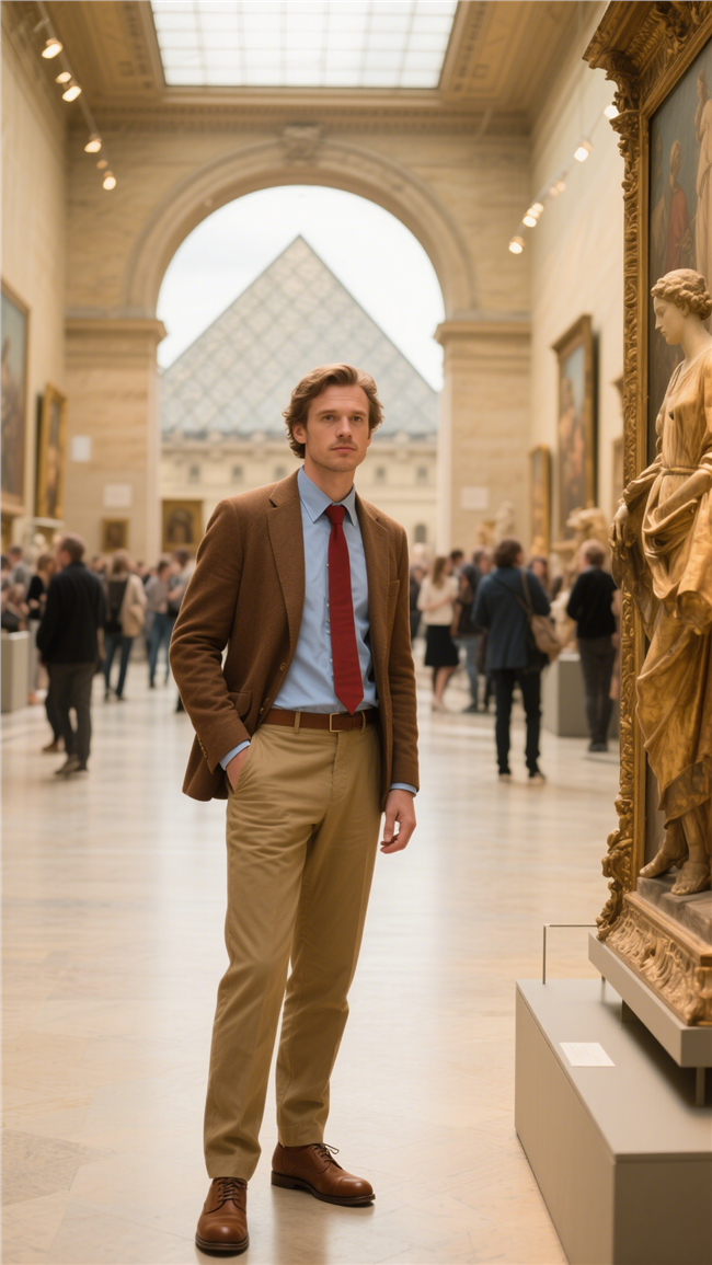 欧洲博物馆西装革履帅哥图片
