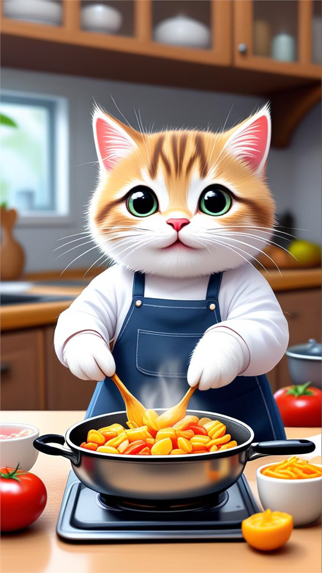 可爱萌宠做饭插画图片