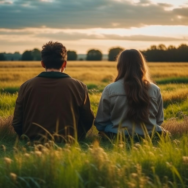 乡村田野浪漫情侣背影写真图片