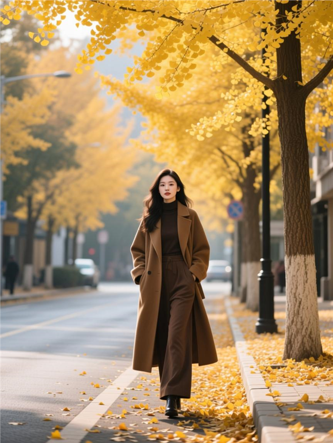 秋天氛围感街拍毛呢大衣美女写真图片