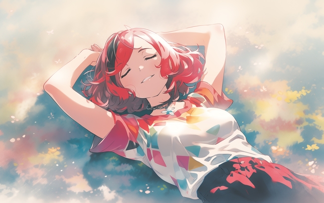 夏日原野水彩动漫风格美女插画图片