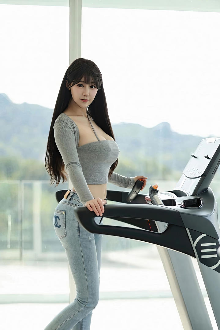 国产高清大胸牛仔裤女神朱可儿健身写真图片