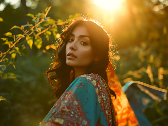 黄昏夕阳余晖美女写真摄影图片