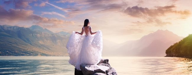 山水湖泊风光婚纱美女写真摄影图片