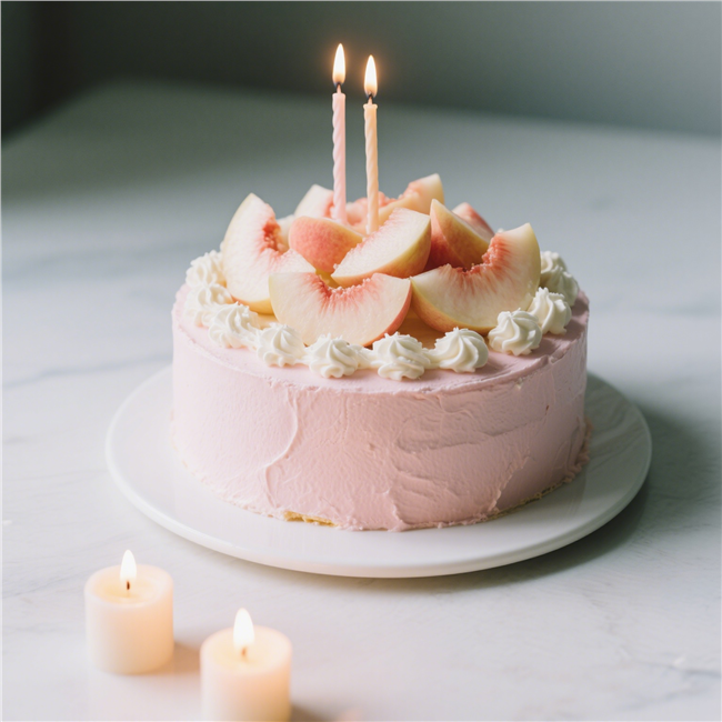 水蜜桃奶油生日蛋糕图片