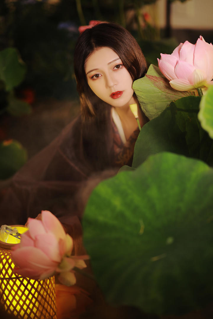 荷花池中的唯美古装气质女生摄影写真壁纸图片
