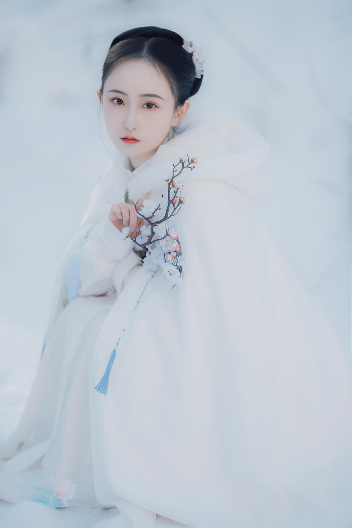 眉清目秀的古装美女摘梅花艺术照片