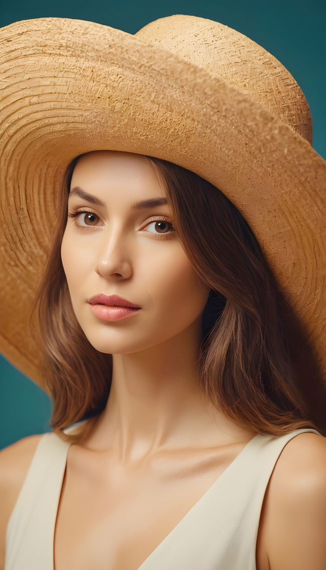 优雅气质戴着草帽美女写真图片