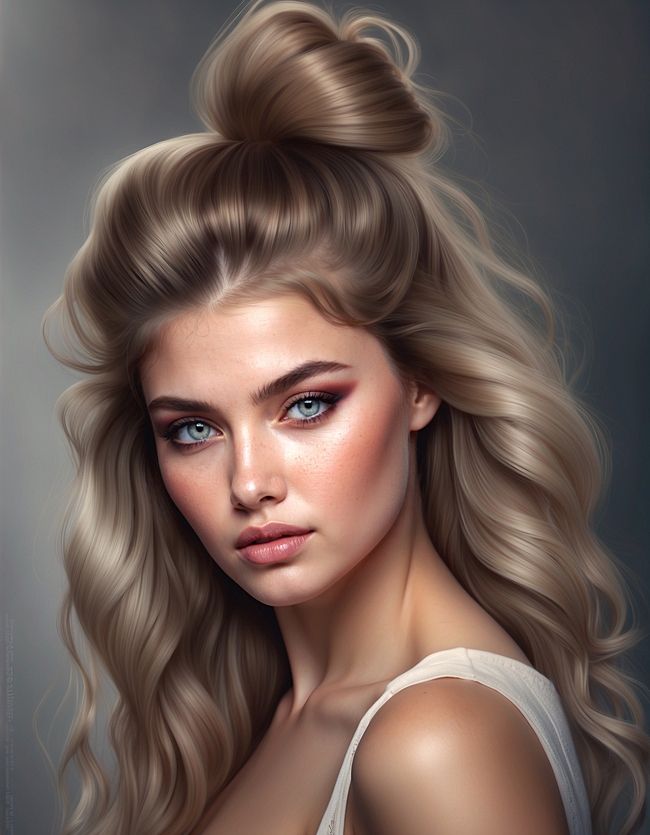 欧美风美女卷发丸子头发型图片