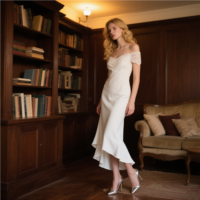 书房昏暗灯光性感美女摄影图片