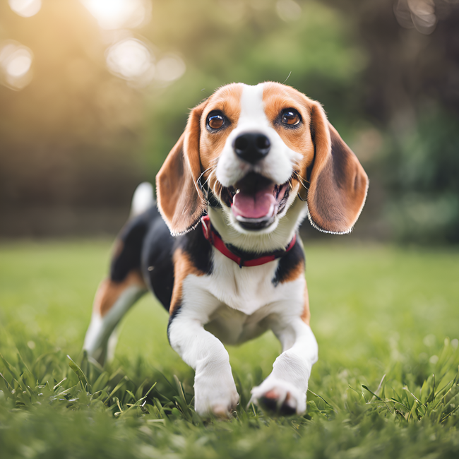 春天绿色草地比格犬嬉戏图片
