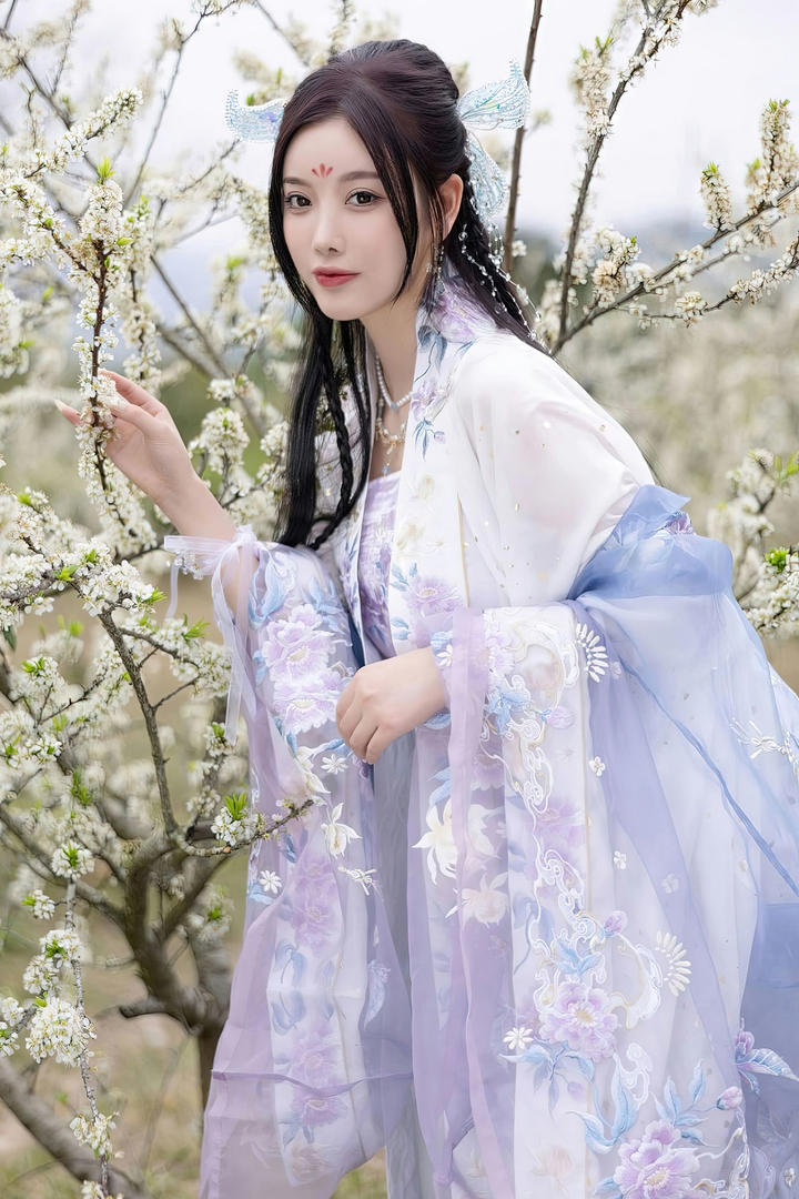 户外赏花的唯美古装美女模特杨晨晨艺术照