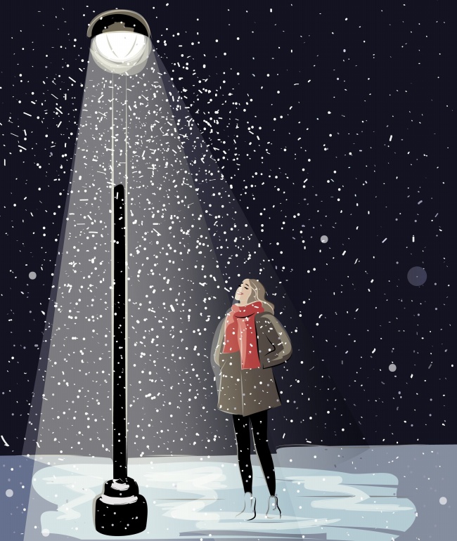 冬季下雪天唯美插画图片