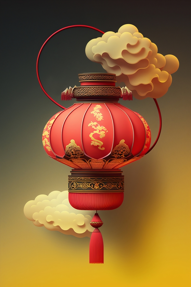 红色喜气中国祥云灯笼新年素材图片