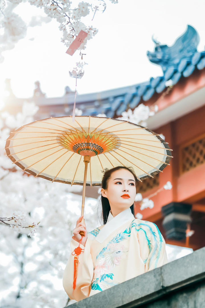 欣赏樱花的古装美女高清写真壁纸图片