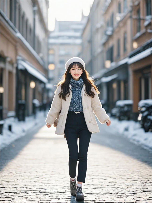 冬季街头时尚年轻亚洲美女街拍写真图片
