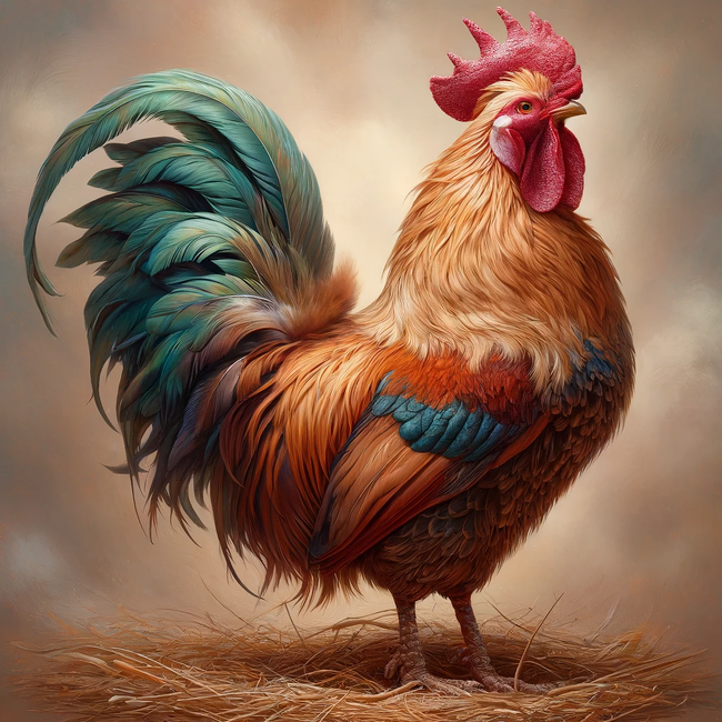 一身美丽羽毛的大公鸡图片