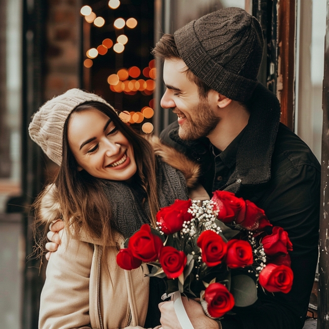 情人节街头浪漫情侣摄影图片