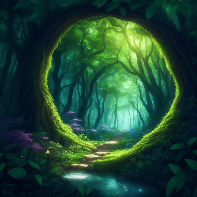 夜晚梦幻森林唯美意境摄影图片