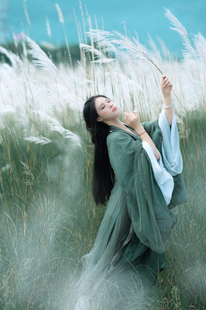 中国国潮汉服美女荒野人像艺术摄影图片