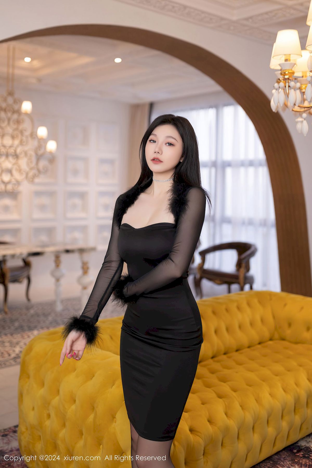 秀人网模特安然anran黑色礼服搭配魅惑黑丝性感写真