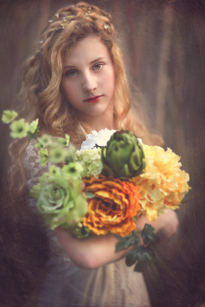 抱着花束的欧美气质美女写真