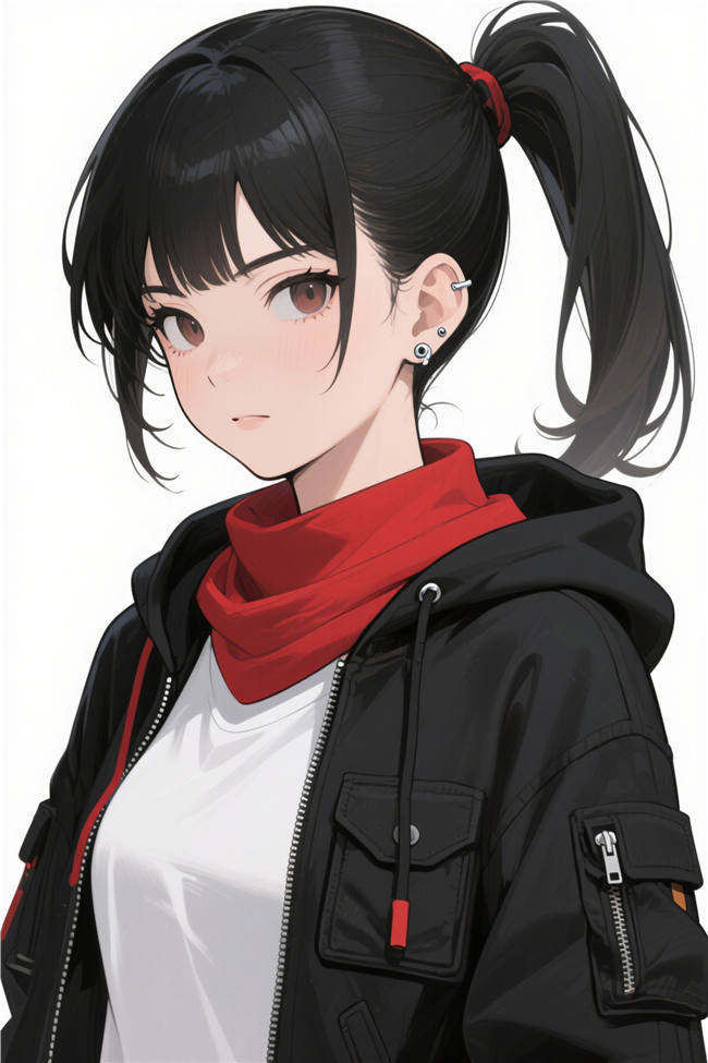 黑色夹克动漫女孩图片