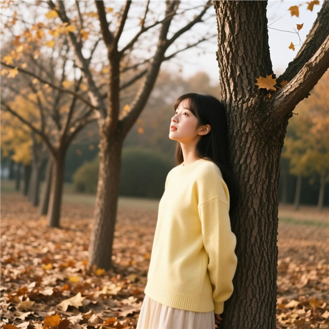 秋日树林氛围感少女美女写真图片