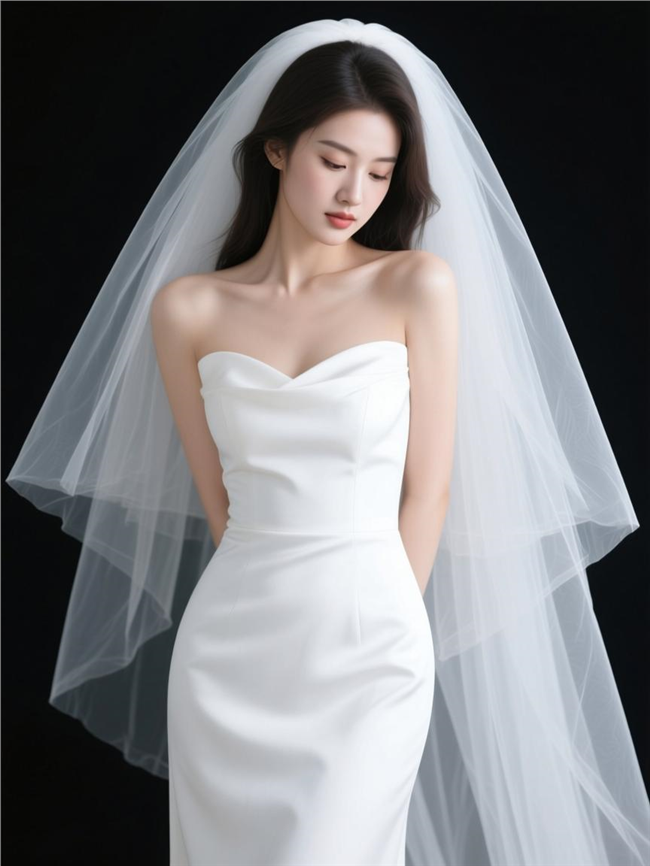 纯欲风低眸娇羞白色婚纱美女图片