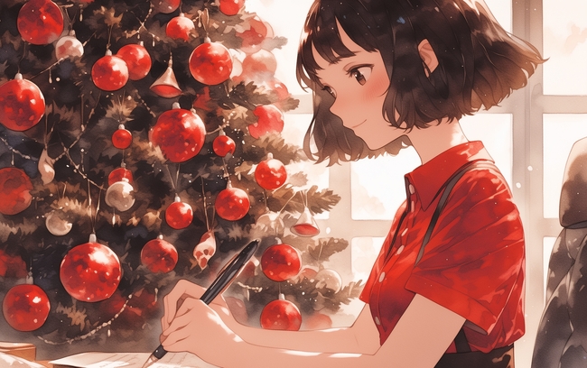 圣诞树动漫美女插画设计图片