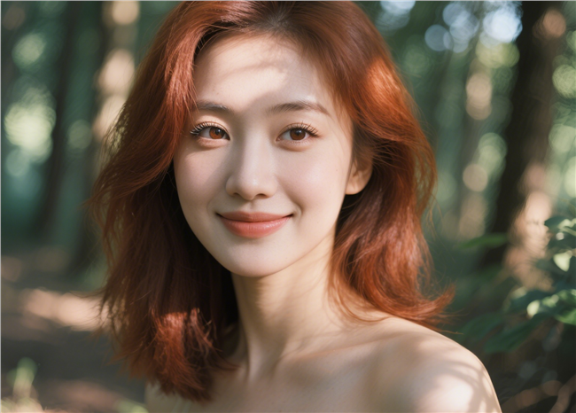 面朝镜头性感香肩染发美女图片