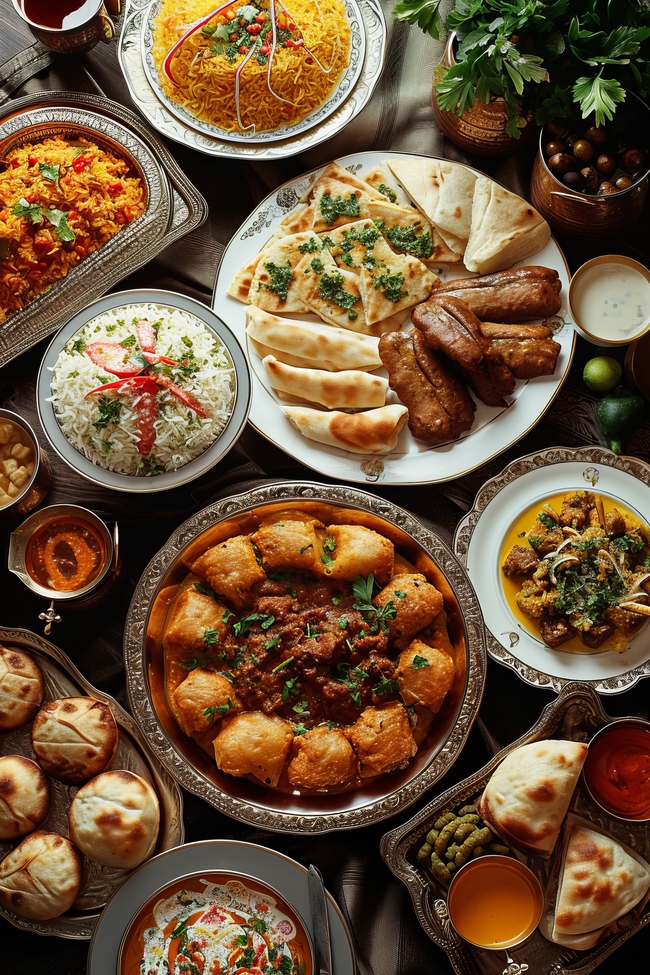 一顿丰富的美食大餐摄影图片