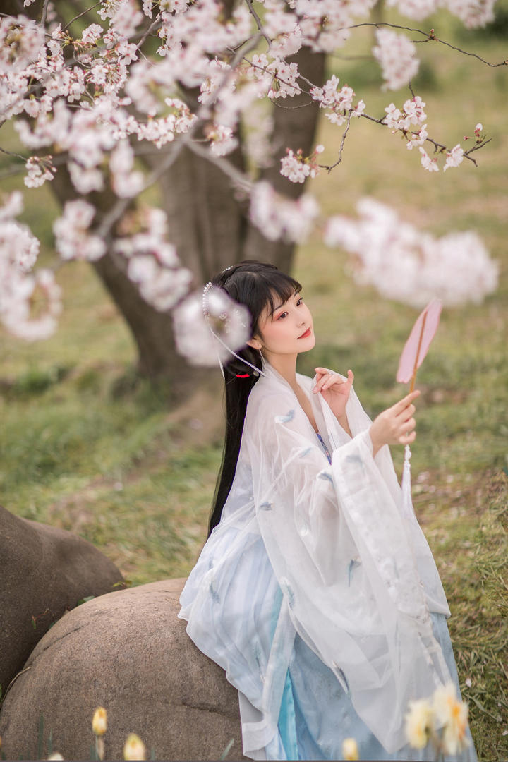樱花树下的古装汉服美女唯美艺术照图片