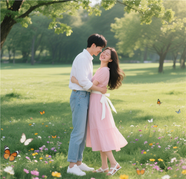 春天治愈系氛围感情侣写真图片