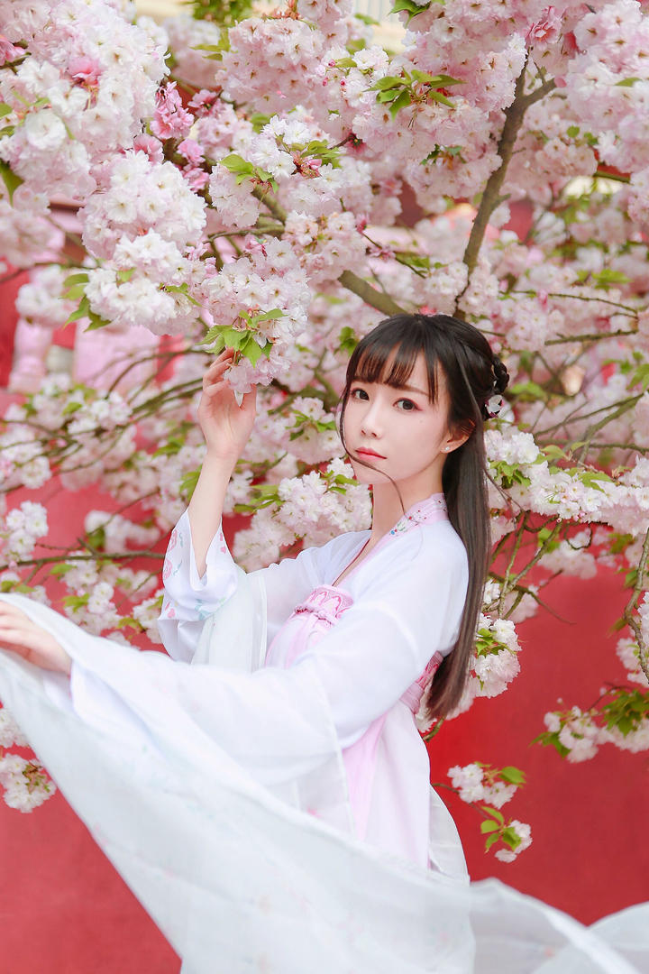 赏花的仙气小姐姐古装美女人像摄影图片