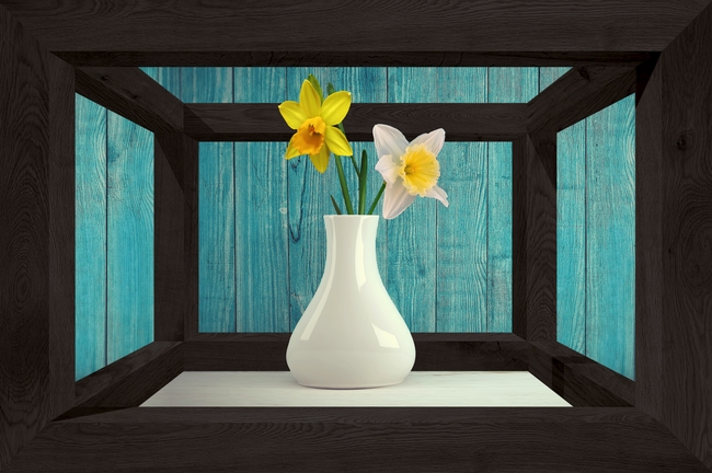 白色花瓶水仙花插花图片