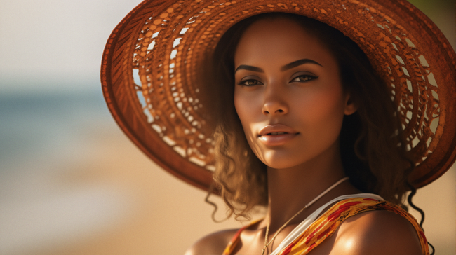 戴着宽沿硬草帽的欧美美女图片