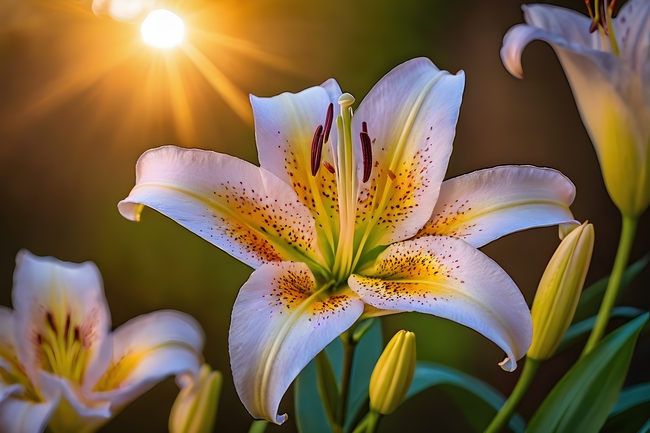 阳光照耀下的百合花图片