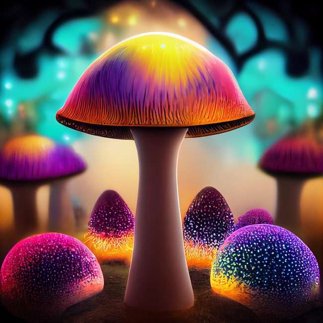 唯美梦幻发光蘑菇卡通插画图片