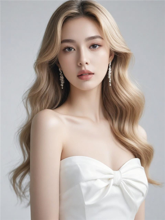 性感白色抹胸晚礼服美女写真图片