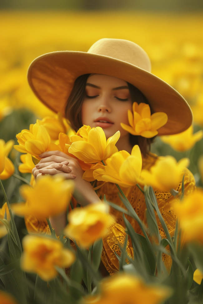 唯美欧美风格时尚花海美女艺术照摄影图片