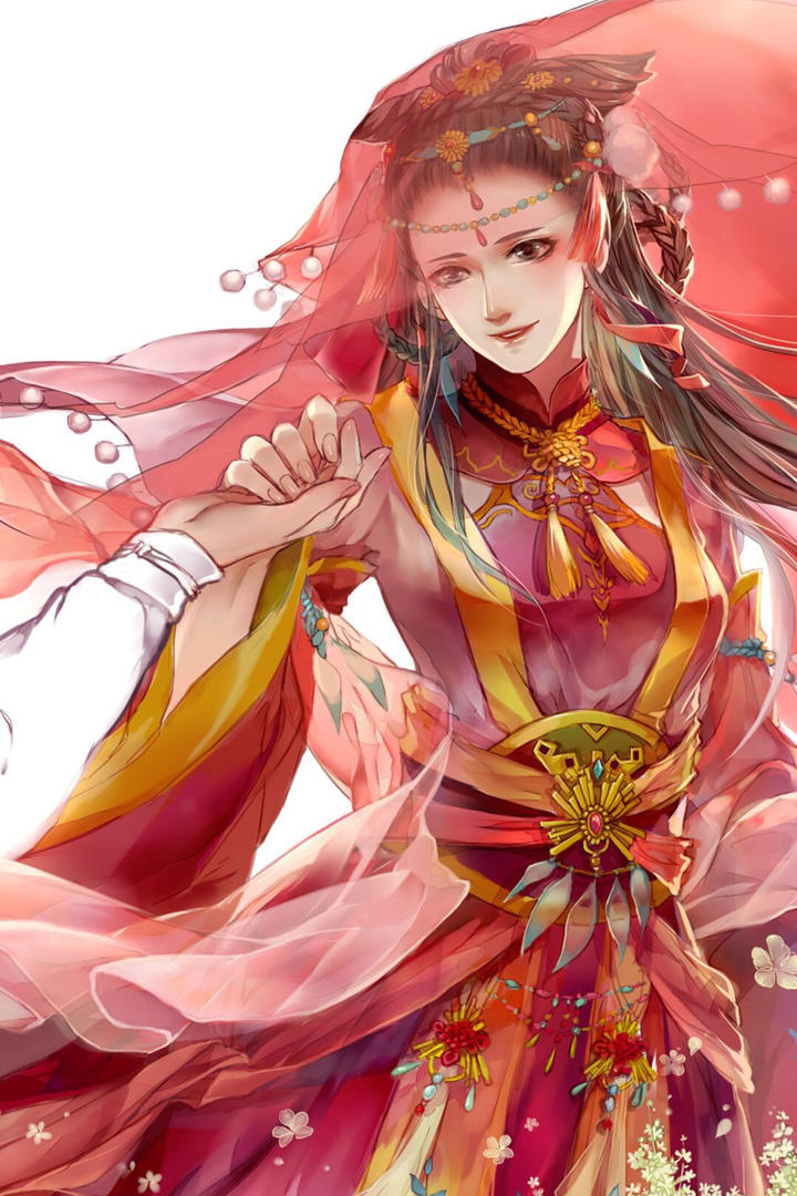穿着红妆的高清手绘古装美女图片