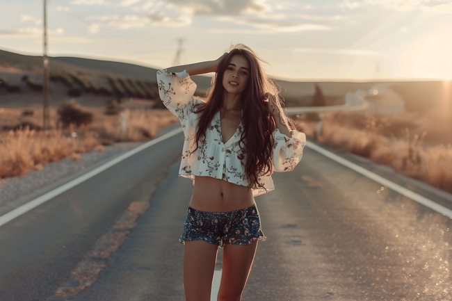 户外性感超短裤美女人体摄影图片